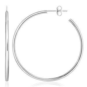Sterling Silver Rounded Polished Hoop Earrings. Little less than 2 inches
